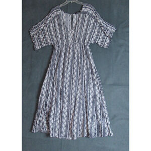 Aakaa Dress Womens Large Blue Geometric Maxi Hipster Boho Cottage Anthropologie